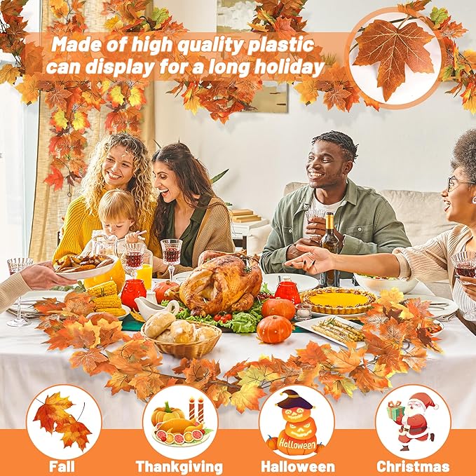 6 Pack Fall Decorations for Home, 35.4FT Fall Garland for Mantle, Thanksgiving Garland Outdoor, Halloween Decorations Fall Decor Colorful Fall Garlands for Thanksgiving Autumn Harvest Party Supplies