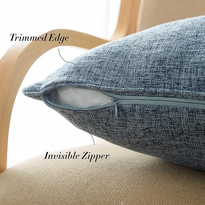 HPUK Linen Throw Pillow Covers Pack of 2, 18x18 Inch Accent Cushion Covers for Living Room, Bedroom, Decorative Solid Color Pillow Covers for Couch, Sofa, Chair, Blue