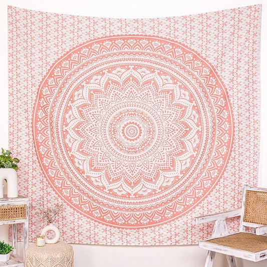 RAJRANG Ombre Mandala Tapestry Rose Gold Wall Hanging Hippie Cotton Tapestries Beach Throw College Dorm Decor Bohemian Boho Bedsheet King 90x108 Inches