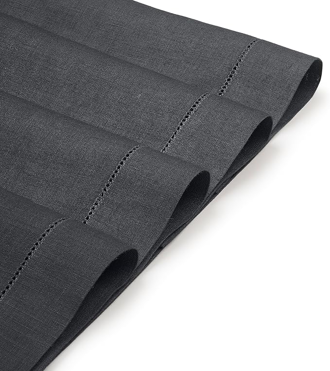 D'Moksha Homes Linen Placemats Set of 4 - Classic Hemstitch Charcoal Grey Placemats 14 x 19 Inch - 100% Pure Linen Table Mats for Fall, Autumn and Halloween - Handcrafted and Machine Washable