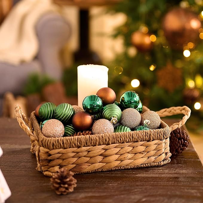 Valery Madelyn 1.57 Inches Small Christmas Tree Decorations Ornament Set for 4th of July Fall Halloween, 24ct Brown Green and Gold Shatterproof Hanging Ball Ornaments Holiday Party Decor