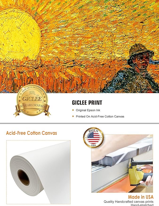 DECORARTS - The Sower, Vincent Van Gogh Art Reproduction. Giclee Canvas Prints Wall Art for Home Decor 20x16