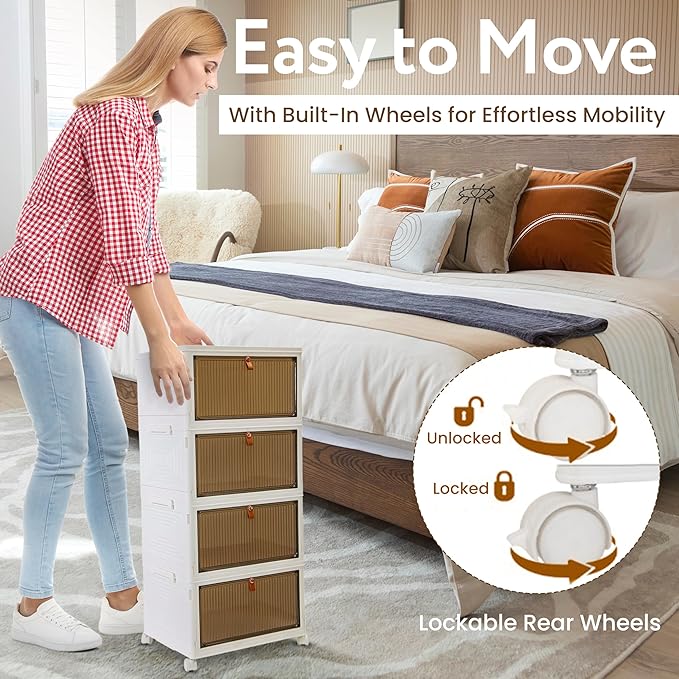 Quik Box Sport 4-Tier Stackable Storage Organizer - 24 Gallon Capacity Collapsible Bins with Magnetic Doors, Space-Saving Vertical Storage for Bedroom, Closet, Dorm Organization