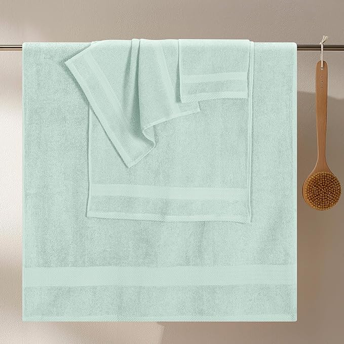 GLAMBURG Ultra Soft 8-Piece Towel Set - 100% Pure Ringspun Cotton, Contains 2 Oversized Bath Towels 27x54, 2 Hand Towels 16x28, 4 Wash Cloths 13x13 - Ideal for Everyday use, Hotel & Spa - Sea Green