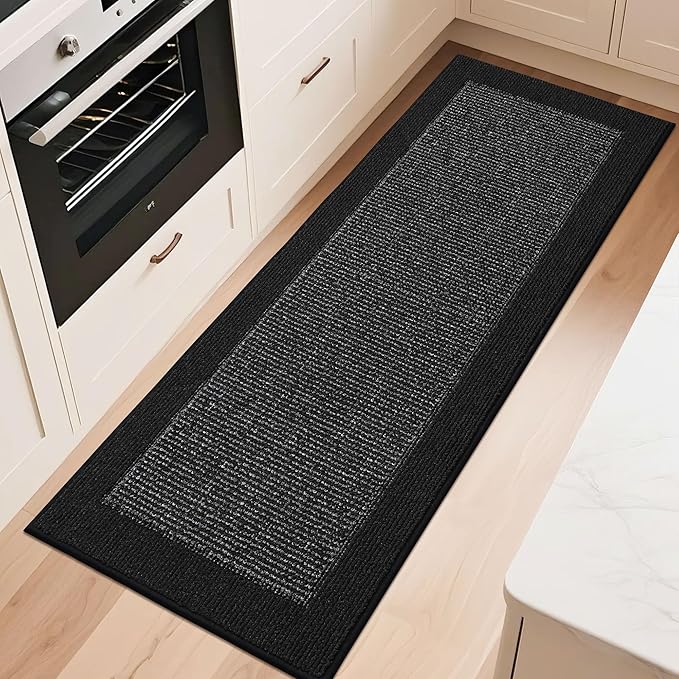 BEQHAUSE Kitchen Runner Rugs 24"x60", Kitchen Rugs Non-Slip Kitchen Mats for Floor, Absorbent and Stain Resistant Kitchen Mats, Machine Washable Rugs for Kitchen, Hallway, Laundry & Sink, Black