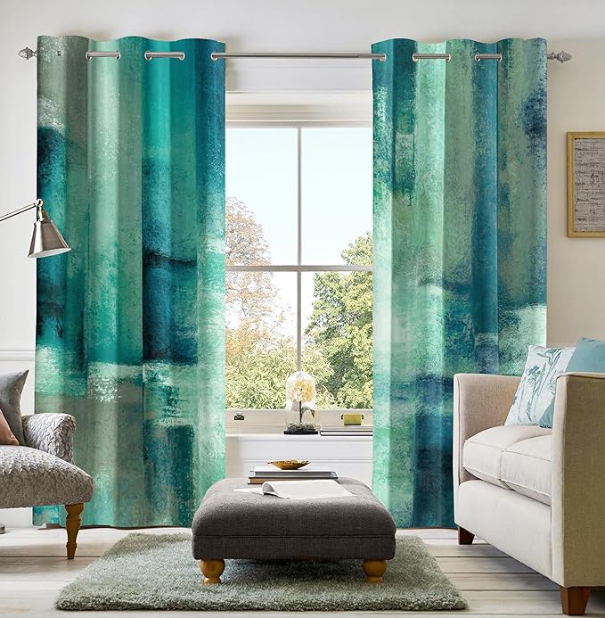 Asuexpect Teal Curtains 2 Panels Abstract Rust Curtain Room Darkening Grommet Window Treatments Modern Decorative for Bedroom Living Room, 52x96 Inches