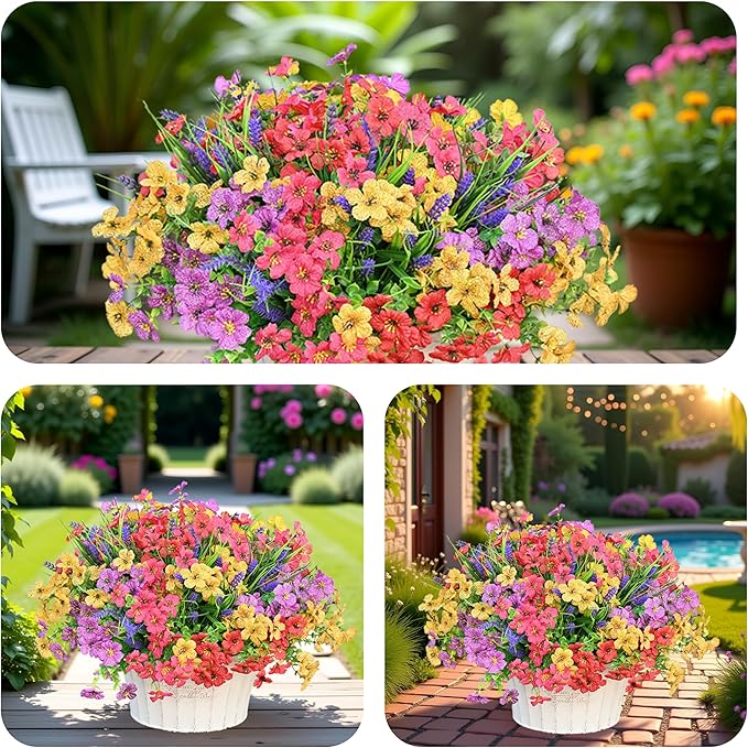 Artificial Flowers for Outdoor Indoor Garden Home Decoration, UV Resistant Fake Flowers, Faux Flowers for Outdoor Planters for Front Porch Pot Decor（4 Color)