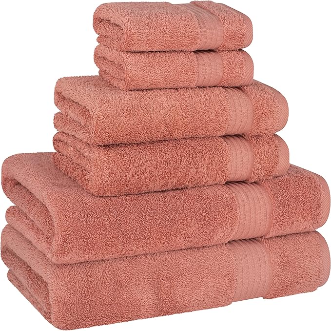Cotton Paradise 6 Piece Towel Set, 100% Cotton Soft Absorbent Turkish Towels for Bathroom, 2 Bath Towels 2 Hand Towels 2 Washcloths, Coral Towel Set