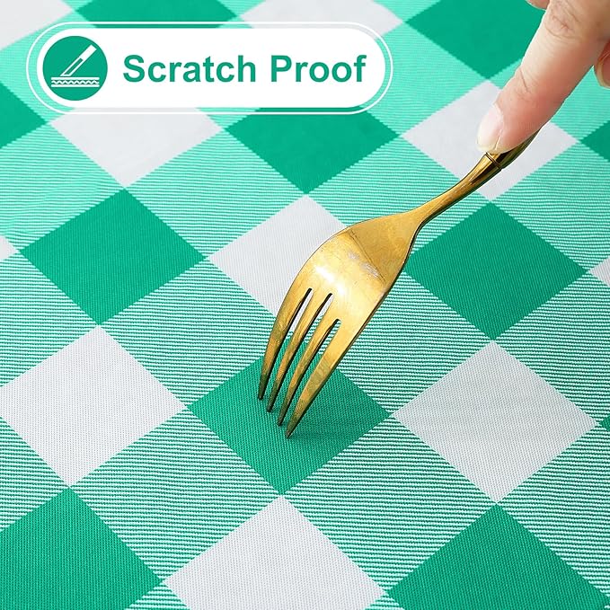misaya Rectangle Waterproof Vinyl Table Cloth, Buffalo Flannel Backed Tablecloth, Wipeable Plastic Table Cover for Dinner, Kitchen, Outdoor (60" x 84", Green and White)