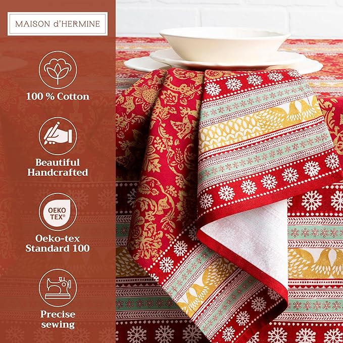 Maison d' Hermine Cloth Napkins Set of 4 100% Cotton Everyday Reusable Square Napkins Cloth Washable, Dinner, Party, Wedding, Restaurant (Sofia, 20" x 20")