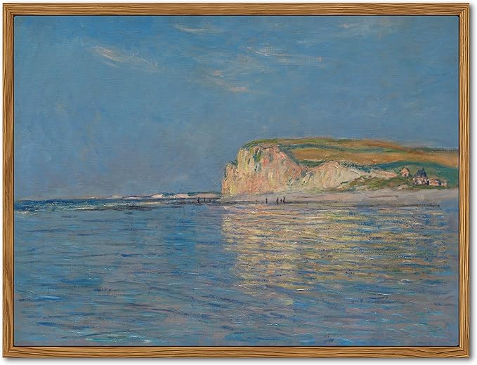 Framed Monet Coastal Wall Art Decor – Impressionist Beach Oil Painting Canvas Prints – Vintage Beachy Landscape Classic Aesthetic Wall Decor for Living Room Bedroom Bathroom – 10"x8"