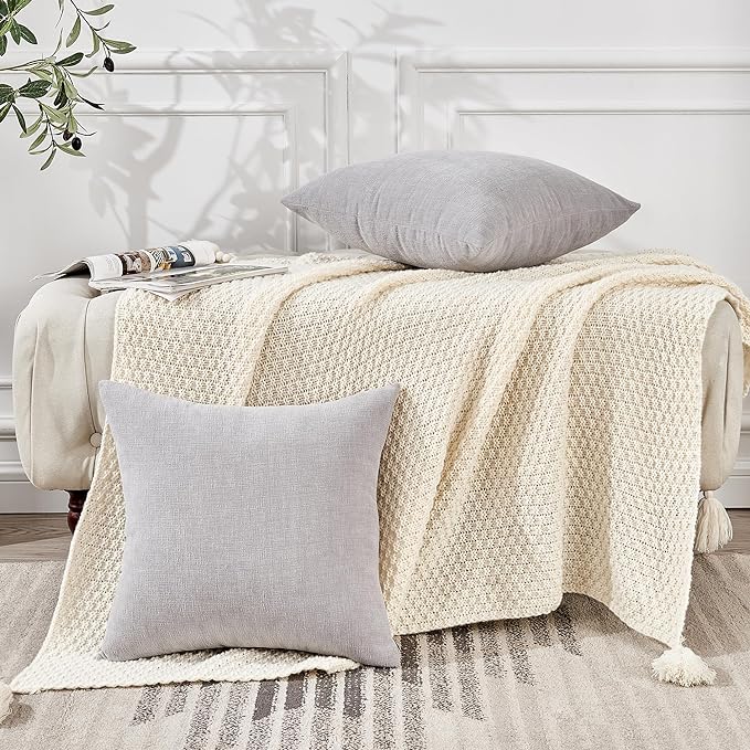 GAWAMAY Decorative Square Throw Pillow Covers 20"x20" Inch Set of 2, Super Soft Chenille Pillows Farmhouse Fall Pillowcase for Living Room Bedroom Sofa Couch Cushion Cover Light Grey 50x50cm