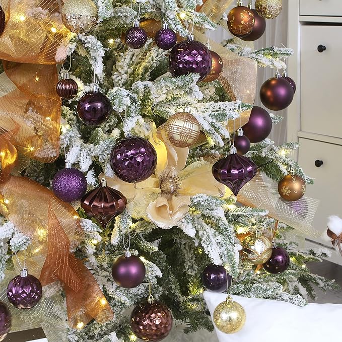 Sea Team 41-Pack Christmas Ball Ornaments with Strings, 60mm/2.36-Inch Small Size Baubles, Shatterproof Plastic Christmas Bulbs, Hanging Decorations for Xmas Tree, Holiday, Wedding, Party, Magenta