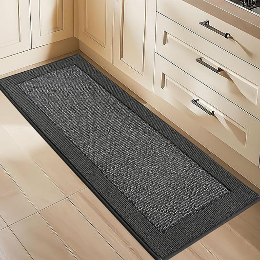 BEQHAUSE Kitchen Runner Rugs 24"x60", Kitchen Rugs Non-Slip Kitchen Mats for Floor, Absorbent and Stain Resistant Kitchen Mats, Machine Washable Rugs for Kitchen, Hallway, Laundry & Sink, Charcoal