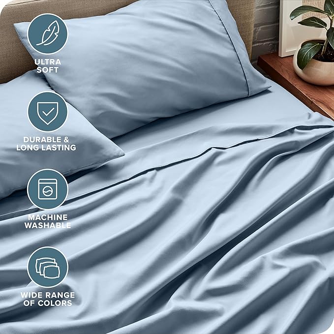 Bare Home King Sheet Set - Luxury 1800 Ultra-Soft Microfiber King Bed Sheets - Double Brushed - Deep Pockets - Easy Fit - 4 Piece Set - Bedding Sheets & Pillowcases (King, Dusty Blue)