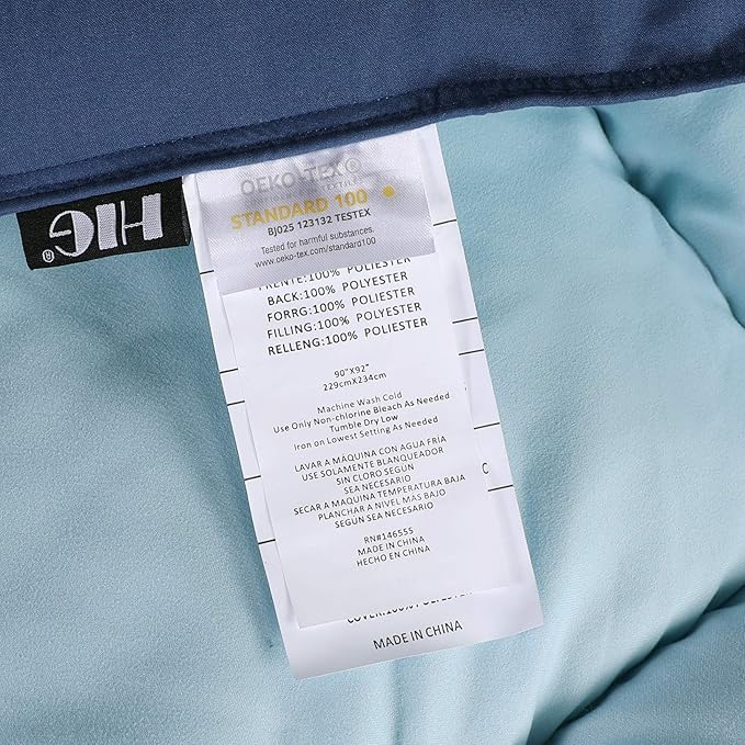 HIG 3pc Down Alternative Comforter Set - All Season Reversible Comforter with Two Shams - Quilted Duvet Insert with Corner Tabs - Box Stitched - Breathable, Soft (Full/Queen, Navy/Light Blue)