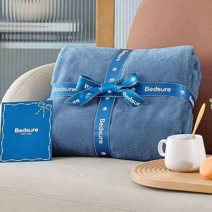 Bedsure GentleSoft Fleece Blanket Twin Size Washed Blue - 300GSM Lightweight Plush Fuzzy Cozy Soft Warm Blanket for Bed, Sofa, Couch, Travel, Camping, 60x80 inches