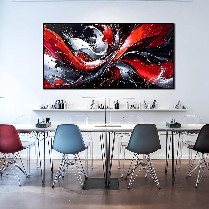 Ouzzlie Abstract Art Wall Decor Living Room Large Red Canvas Wall Art Black White Picture Artwork Modern 29" x 59"