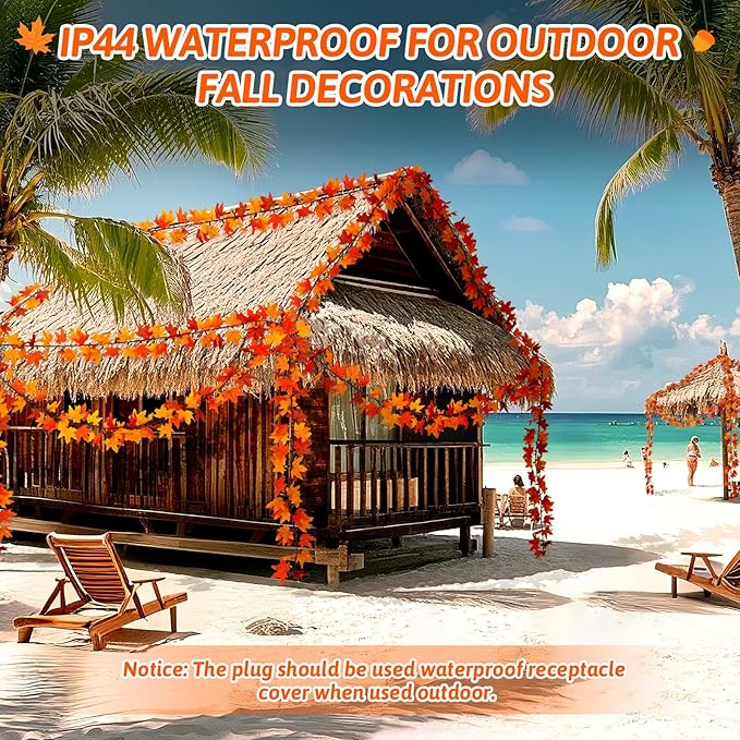 Fall Decor Fall Decorations for Home: Thanksgiving Decorations 10.8 FT Plug in Fall Garland with Lights 50 Orange Bulbs Lighted Fall Garland Lights for Thanksgiving Table Decor Indoor Outdoor