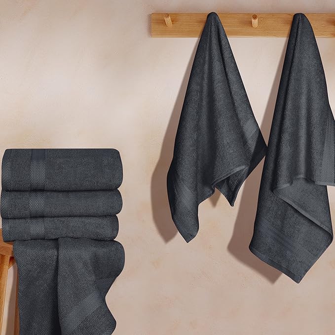 GLAMBURG Ultra Soft 6-Piece Hand Towel Set 16x28-100% Ringspun Cotton - Durable & Highly Absorbent Hand Towels - Ideal for use in Bathroom, Kitchen, Gym, Spa & General Cleaning - Charcoal Grey