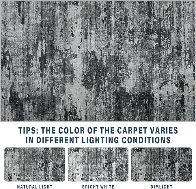 Area Rugs 9x12 Living Room: Large Machine Washable Area Rug with Non Slip Backing Non Shedding Abstract Stain Resistant Carpet for Bedroom Dining Room Nursery Home Office - Black