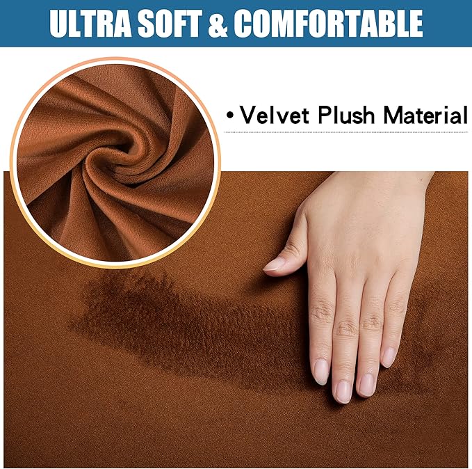 Smiry Velvet Seat Covers for Dining Room Chair Set of 6, Stretch Fit Removable Washable Chair Seat Cushion Protector Slipcovers with Ties, Camel