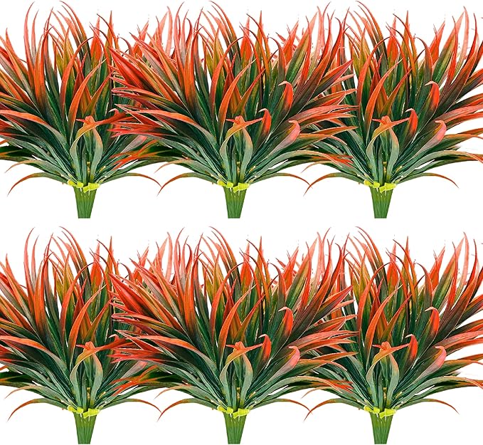 16 Pcs Artificial Outdoor Plants UV Resistant Tall Fake Grass Plants Bushes Faux Tropical Flowers Décor Fall Winter Summer Planters Patio Front Door Porch Plastic Greenery & Shrubs Decoration