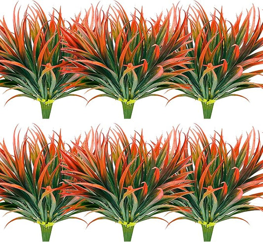 16 Pcs Artificial Outdoor Plants UV Resistant Tall Fake Grass Plants Bushes Faux Tropical Flowers Décor Fall Winter Summer Planters Patio Front Door Porch Plastic Greenery & Shrubs Decoration