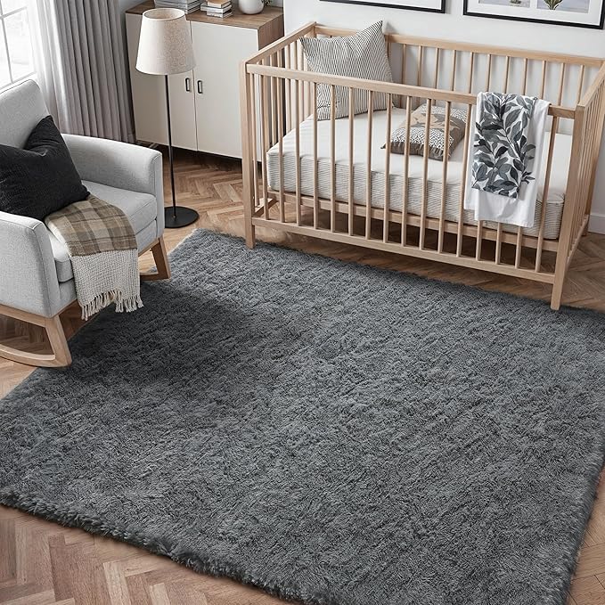 4x6 Area Rug for Living Room, Modern Grey Super Shag Shaggy Soft Washable Fluffy Rugs Indoor Fuzzy Carpet for Bedroom Home Dorm Aesthetic Decor