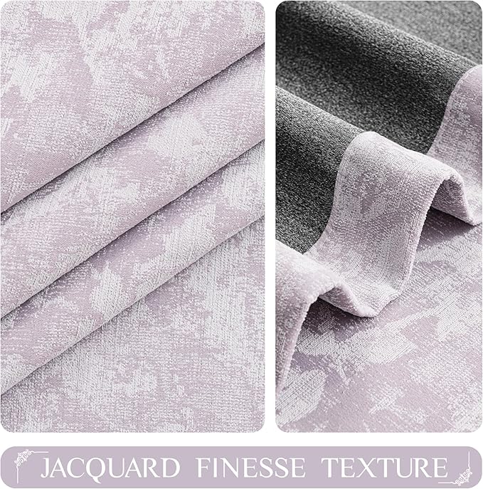 Beauoop Purple Floral Jacquard Blackout Curtains 63 Inches Long 2 Panels for Bedroom Living Room Chenille Flower Room Darkening Thermal Insulated Soundproof Grommet Window Treatments Drapes, 52x63