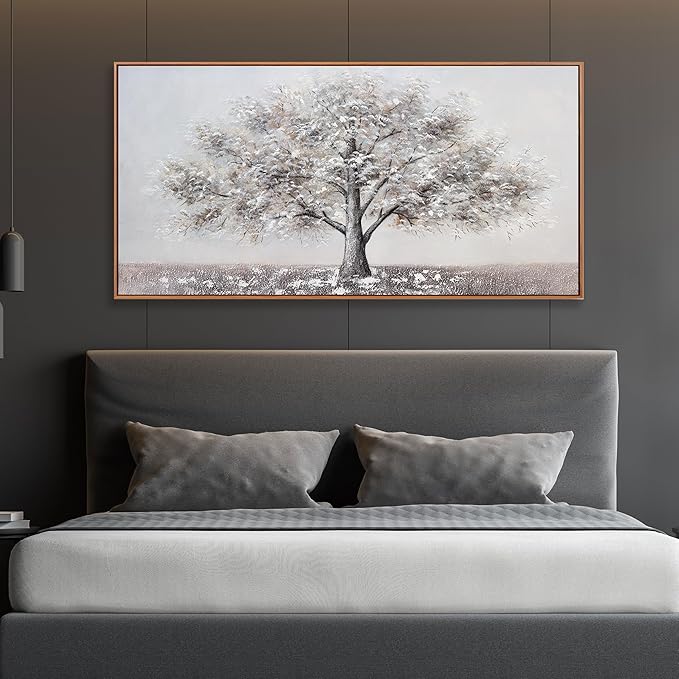 Abstract Wall Art Tree of Life White Background Canvas Wall Decor Framed Artwork Modern Aesthetic Suitable for Living Room Bedroom and Office Home Decor 20x40 In