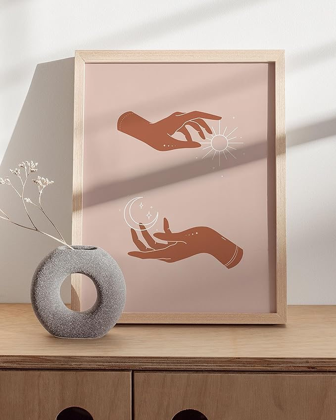 HAUS AND HUES Sun and Moon Astrology Posters - Spiritual Wall Art and Celestial Hands Top and Bottom Astrology Room Decor Posters Boho Prints Unframed 16x20