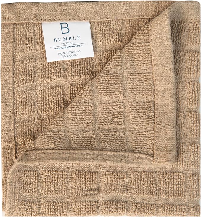 Premium Dish Towels (12”x 12”, 8 Pack) | Cotton Kitchen Hand Towels | Kitchen Towels | Highly Absorbent Tea Towels Set | Tan