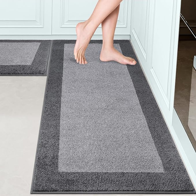 Machine Washable (24" x 36"+ 24" x 60"') Kitchen Rugs Set of 2, Non Slip Kitchen Mats for Floor, Absorbent Entrance Runner Rugs for Bedroom, Hallway, Bathroom, Door (Roll Packing)