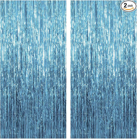 2 Pack Blue Streamers Party Decorations Fringe Backdrop Ocean Themed Decorations Foil Curtain Backdrop Blue Birthday Ocean Party Decor Supplies