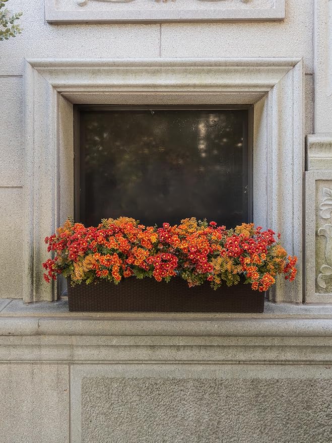 15 pcs Fall Artificial Outdoor Branch with Eucalyptus Leaves, Fake Silk Daisy, Faux Flower for Indoor Outside Hanging Plants Garden Porch Window Box Home Wedding Farmhouse Décor