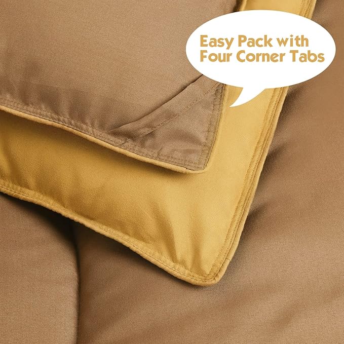 HIG 3-Piece Mustard Yellow Reversible Down Alternative Comforter Set Queen - Baffle Box Stitched Design - 4 Built-in Corner - Lightweight & Easy Fit - Premium Poly Filling - Fluffy, Warm, Soft