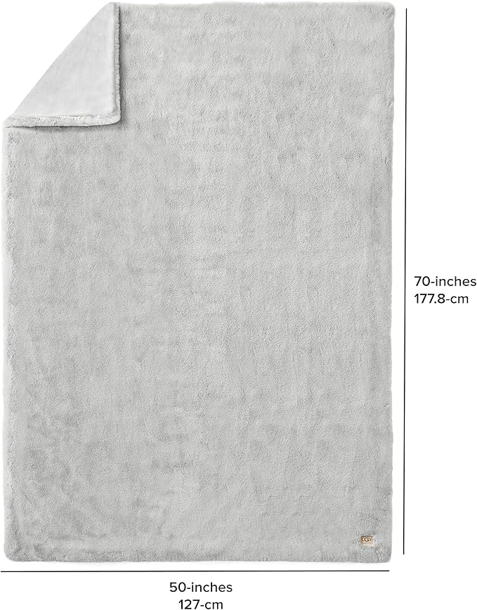 UGG Plush Faux Fur Throw Blanket Reversible Medium Weight Luxury Soft Throw Blankets for Bed or Chair, Hypoallergenic, Machine Washable, Home Decor, 50-inch x 70-inch, Seal Light Grey (Euphoria)