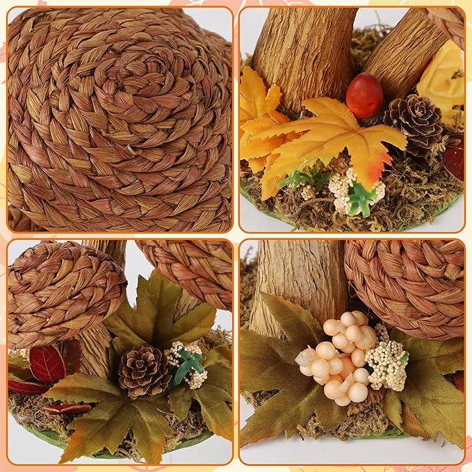 winemana 2 Pack Mushroom Fall Decor - Handmade Woven Mushrooms Figurines, Rustic Farmhouse Table Centerpieces for Thanksgiving, Autumn Home, Shelf & Kitchen Decor