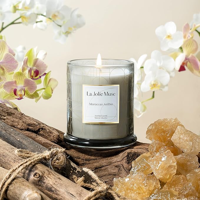 LA JOLIE MUSE Moroccan Amber Candle, Luxury Candle Gift with Gift Box, Candle Gift for Men & Women, Natural Soy Candle, 70 Hours Burning Time, House Warming Gift