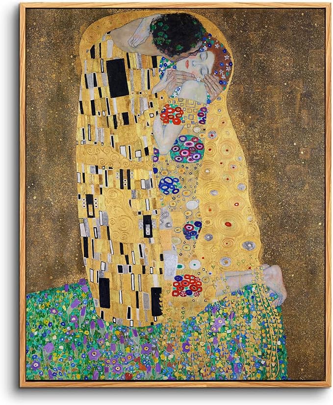 crmotu Vintage Framed Wall Art, Abstract Classical Portrait Canvas Painting, Lover Kiss Gold Art Prints, French Country Wall Pictures for Living Room Bedroom Kitchen Decorations Office Artwork 8x10in