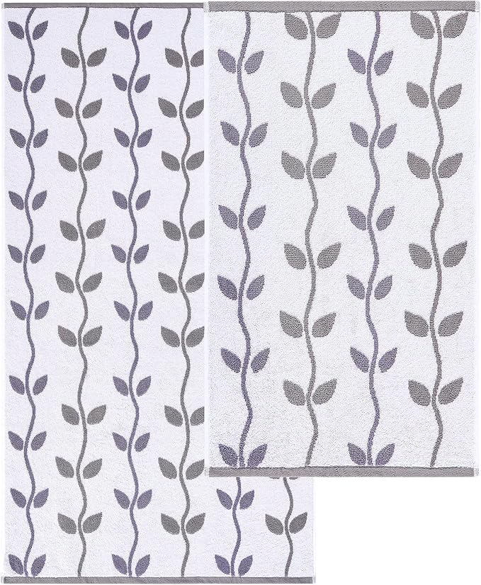 Modern Threads Organic Vines 6-Piece 100% Cotton Towel Set – Yarn Dyed Jacquard & Solid – Includes 2 Bath Towels, 2 Hand Towels, 2 Washcloths – Absorbent, Quick Dry, Soft & Durable – Lavender