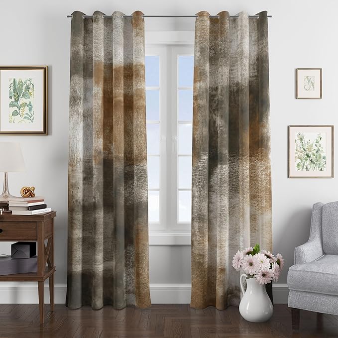 Asuexpect Abstract Curtains 2 Panels Abstract Rust Curtain Room Darkening Grommet Window Treatments Modern Decorative for Bedroom Living Room, 52x108 Inches, Tan
