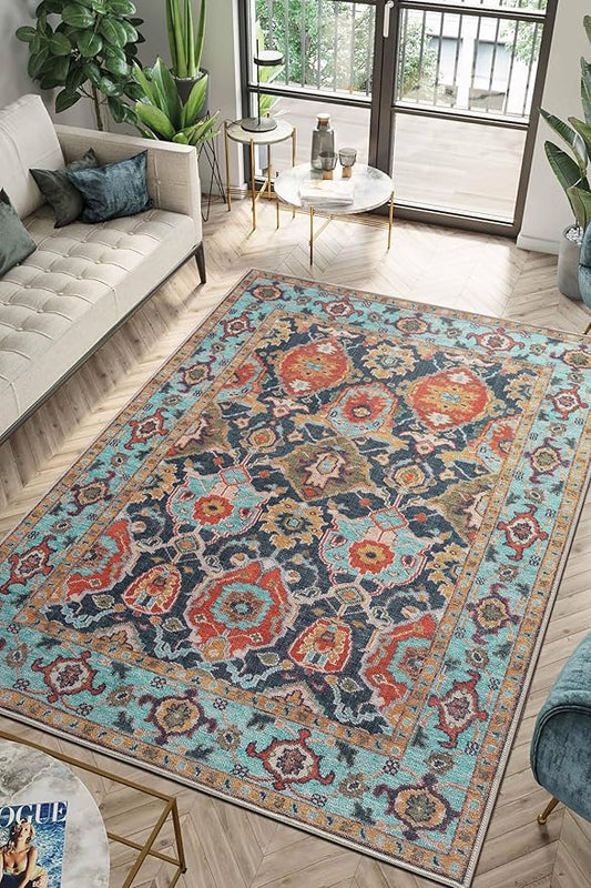 Keen Home Design 6x9 Rug - Machine Washable Area Rug with Non-Slip Backing, Ideal for Living Room, Dining Room, Bedroom - Vintage, Easy Clean, Durable, Low Pile Rug - (6' x 9')