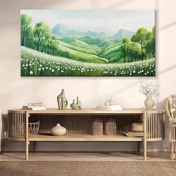 Tsomzxng Canvas Art Wall Decor Natural Green Wall Art Prints Mountain Wilderness Landscape Large Size Artwork For Living Room Bedroom Kitchen Office Decor 29"×58" Ready to Hang