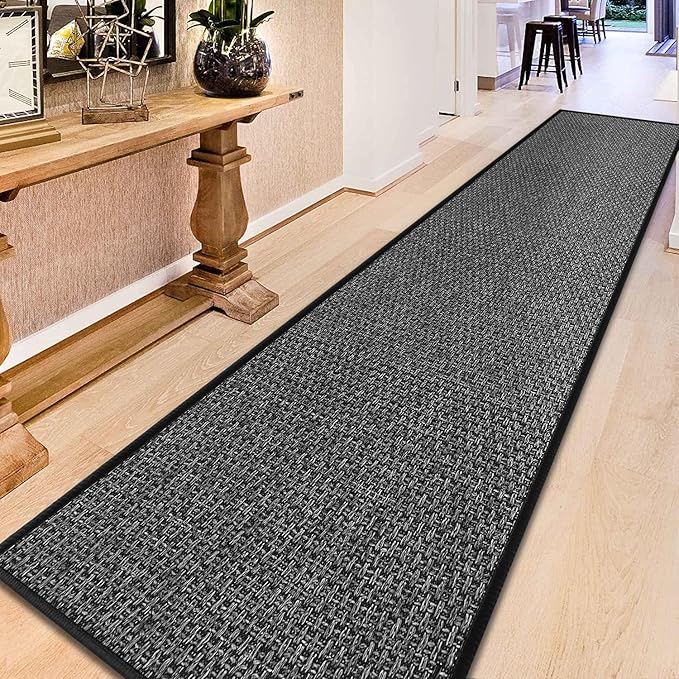 GOYLSER Kitchen Rugs Non Slip Washable Non Skid, Absorbent Hallway Carpet Black Bathroom Rug, Natural Jute Bath 2x12 Runner Rug Non Slip