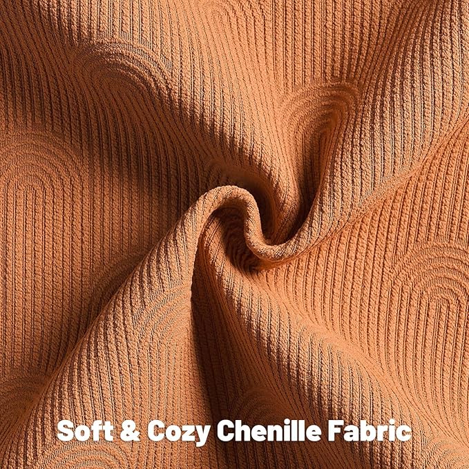 FUTEI Burnt Orange Chenille Decorative Throw Pillow Covers 26x26 Inch Set of 2,Soft Cozy Striped Geometric Patterns Euro Pillow Sham,Modern Home Decor for Couch Bed Living Room