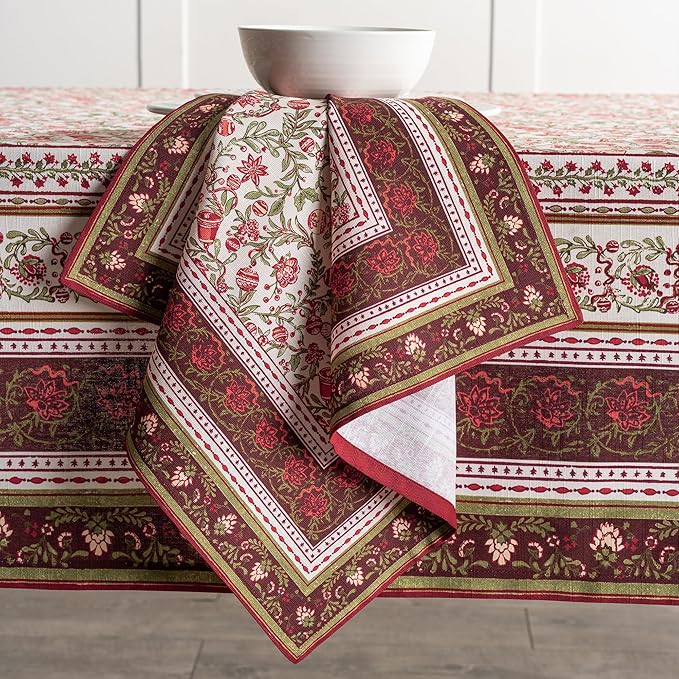 Maison d' Hermine Cloth Napkins Set of 4 100% Cotton Everyday Reusable Square Napkins Cloth Washable, Dinner, Party, Wedding, Restaurant (Reveillon Au Jardin, 20" x 20")