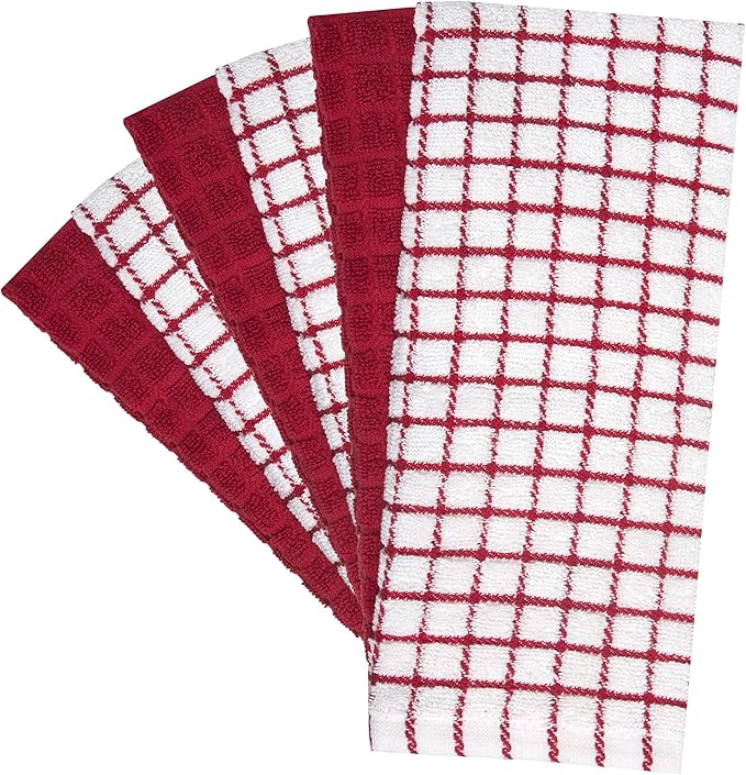 Bumble Kitchen Towels | 100% Cotton Dish Towels with Hanging Loop | 16"x 28" | 380GSM | Absorbent Kitchen Towel Set | 6 Pack, Red