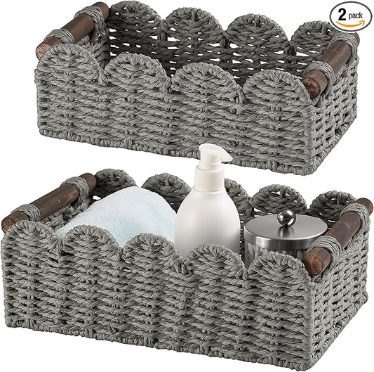 Storage Basket Wicker Baskets for Organizing Toilet Paper Storage Basket for Toilet Tank Top,Gray